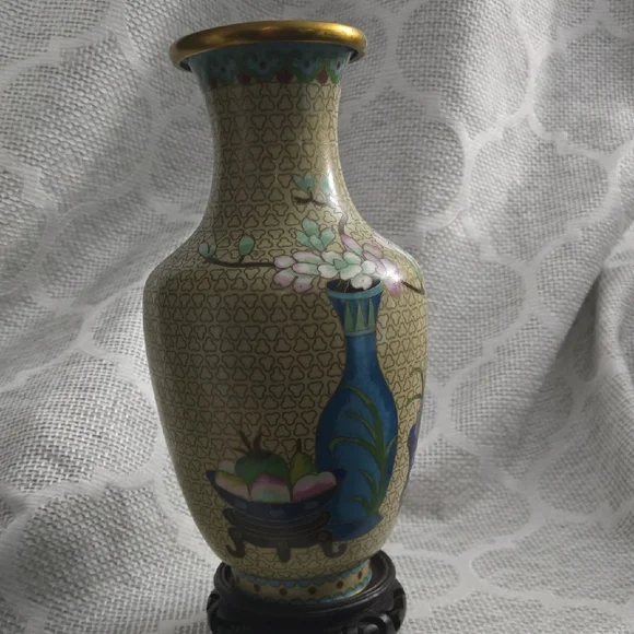 Cloisonne Vase with Wooden Stand - Picture 3 of 10